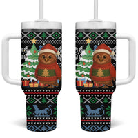 Micronesia Christmas Tumbler With Handle with Santa Owl Christmas Tree Gifts and Snowflake - Wonder Print Shop