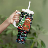 Micronesia Christmas Tumbler With Handle with Santa Owl Christmas Tree Gifts and Snowflake - Wonder Print Shop