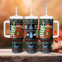 Micronesia Christmas Tumbler With Handle with Santa Owl Christmas Tree Gifts and Snowflake - Wonder Print Shop