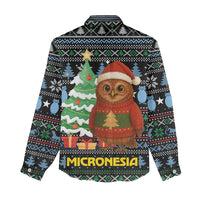 Micronesia Christmas Women Casual Shirt with Santa Owl Christmas Tree Gifts and Snowflake - Wonder Print Shop