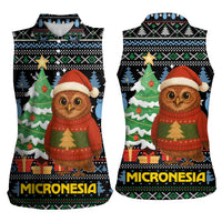 Micronesia Christmas Women Sleeveless Polo Shirt with Santa Owl Christmas Tree Gifts and Snowflake - Wonder Print Shop