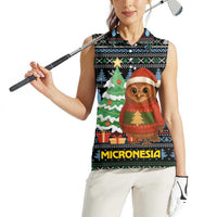 Micronesia Christmas Women Sleeveless Polo Shirt with Santa Owl Christmas Tree Gifts and Snowflake - Wonder Print Shop