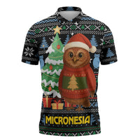 Micronesia Christmas Zipper Polo Shirt with Santa Owl Christmas Tree Gifts and Snowflake - Wonder Print Shop