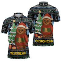 Micronesia Christmas Zipper Polo Shirt with Santa Owl Christmas Tree Gifts and Snowflake - Wonder Print Shop
