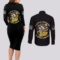 A Little Sunshine A Little Savage Skull Couples Matching Long Sleeve Bodycon Dress and Long Sleeve Button Shirt - Wonder Print Shop