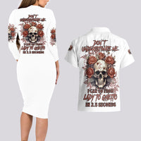 Don't Underestimate Me Couples Matching Long Sleeve Bodycon Dress and Hawaiian Shirt - Wonder Print Shop