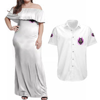 Walk Away Fire Eyes Skull Couples Matching Off Shoulder Maxi Dress and Hawaiian Shirt - Wonder Print Shop