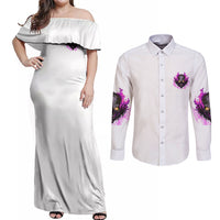 Walk Away Fire Eyes Skull Couples Matching Off Shoulder Maxi Dress and Long Sleeve Button Shirt - Wonder Print Shop