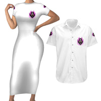 Walk Away Fire Eyes Skull Couples Matching Short Sleeve Bodycon Dress and Hawaiian Shirt - Wonder Print Shop