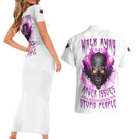 Walk Away Fire Eyes Skull Couples Matching Short Sleeve Bodycon Dress and Hawaiian Shirt - Wonder Print Shop