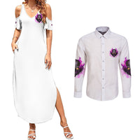 Walk Away Fire Eyes Skull Couples Matching Summer Maxi Dress and Long Sleeve Button Shirt - Wonder Print Shop
