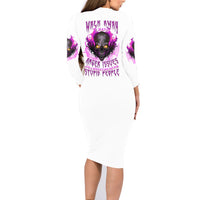 Walk Away Fire Eyes Skull Family Matching Long Sleeve Bodycon Dress and Hawaiian Shirt - Wonder Print Shop