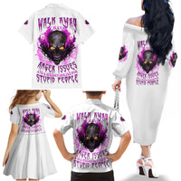 Walk Away Fire Eyes Skull Family Matching Off Shoulder Long Sleeve Dress and Hawaiian Shirt - Wonder Print Shop