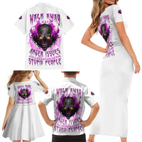 Walk Away Fire Eyes Skull Family Matching Short Sleeve Bodycon Dress and Hawaiian Shirt - Wonder Print Shop