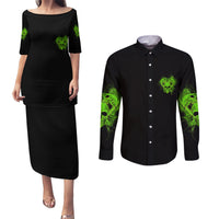 I'm Never Alone Skull Demon Couples Matching Puletasi Dress and Long Sleeve Button Shirt - Wonder Print Shop