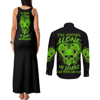 I'm Never Alone Skull Demon Couples Matching Tank Maxi Dress and Long Sleeve Button Shirt - Wonder Print Shop