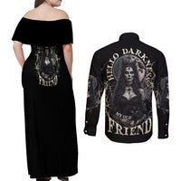 Hello Darkness My Old Friend Halloween Witch Couples Matching Off Shoulder Maxi Dress and Long Sleeve Button Shirt - Wonder Print Shop