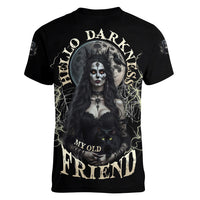 Hello Darkness My Old Friend Halloween Witch Women V Neck T Shirt - Wonder Print Shop