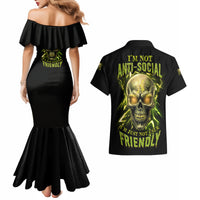 I'm Not Anti-social Mad Skull Couples Matching Mermaid Dress and Hawaiian Shirt - Wonder Print Shop