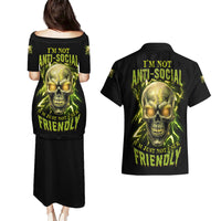 I'm Not Anti-social Mad Skull Couples Matching Puletasi Dress and Hawaiian Shirt - Wonder Print Shop