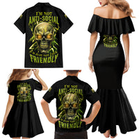 I'm Not Anti-social Mad Skull Family Matching Mermaid Dress and Hawaiian Shirt - Wonder Print Shop