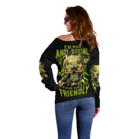 I'm Not Anti-social Mad Skull Off Shoulder Sweater - Wonder Print Shop