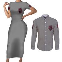 Your Demons Hide Under Your Bed Couples Matching Short Sleeve Bodycon Dress and Long Sleeve Button Shirt - Wonder Print Shop