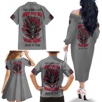 Your Demons Hide Under Your Bed Family Matching Off Shoulder Long Sleeve Dress and Hawaiian Shirt - Wonder Print Shop