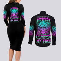 Once I Get An Attitude Reaper Couples Matching Long Sleeve Bodycon Dress and Long Sleeve Button Shirt - Wonder Print Shop
