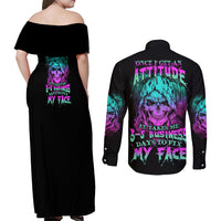 Once I Get An Attitude Reaper Couples Matching Off Shoulder Maxi Dress and Long Sleeve Button Shirt - Wonder Print Shop