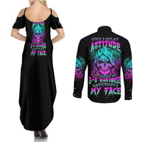 Once I Get An Attitude Reaper Couples Matching Summer Maxi Dress and Long Sleeve Button Shirt - Wonder Print Shop