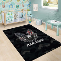 Custom American Flag Billiards Area Rug with 8-Ball Wings and Camo Background - Wonder Print Shop