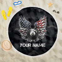 Custom American Flag Billiards Beach Blanket with 8-Ball Wings and Camo Background - Wonder Print Shop