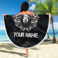 Custom American Flag Billiards Beach Blanket with 8-Ball Wings and Camo Background - Wonder Print Shop