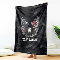 Custom American Flag Billiards Blanket with 8-Ball Wings and Camo Background - Wonder Print Shop