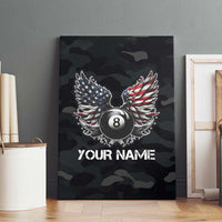 Custom American Flag Billiards Canvas Wall Art with 8-Ball Wings and Camo Background - Wonder Print Shop
