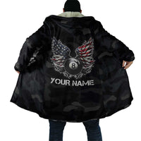 Custom American Flag Billiards Cloak with 8-Ball Wings and Camo Background - Wonder Print Shop