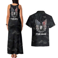 Custom American Flag Billiards Couples Matching Tank Maxi Dress and Hawaiian Shirt with 8-Ball Wings and Camo Background - Wonder Print Shop