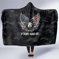 Custom American Flag Billiards Hooded Blanket with 8-Ball Wings and Camo Background - Wonder Print Shop