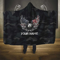 Custom American Flag Billiards Hooded Blanket with 8-Ball Wings and Camo Background - Wonder Print Shop
