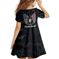 Custom American Flag Billiards Kid Short Sleeve Dress with 8-Ball Wings and Camo Background - Wonder Print Shop