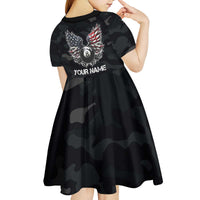 Custom American Flag Billiards Kid Short Sleeve Dress with 8-Ball Wings and Camo Background - Wonder Print Shop