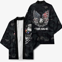 Custom American Flag Billiards Kimono with 8-Ball Wings and Camo Background - Wonder Print Shop