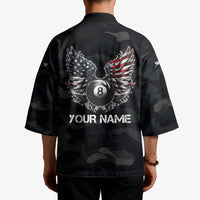 Custom American Flag Billiards Kimono with 8-Ball Wings and Camo Background - Wonder Print Shop