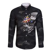 Custom American Flag Billiards Long Sleeve Button Shirt with 8-Ball Wings and Camo Background - Wonder Print Shop