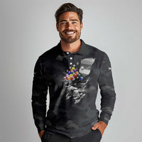 Custom American Flag Billiards Long Sleeve Polo Shirt with 8-Ball Wings and Camo Background - Wonder Print Shop