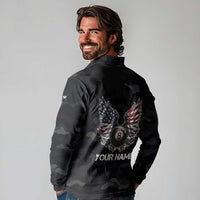Custom American Flag Billiards Long Sleeve Polo Shirt with 8-Ball Wings and Camo Background - Wonder Print Shop