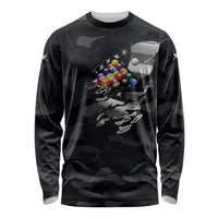 Custom American Flag Billiards Long Sleeve Shirt with 8-Ball Wings and Camo Background - Wonder Print Shop
