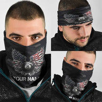 Custom American Flag Billiards Neck Gaiter with 8-Ball Wings and Camo Background - Wonder Print Shop