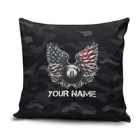 Custom American Flag Billiards Pillow Cover with 8-Ball Wings and Camo Background - Wonder Print Shop